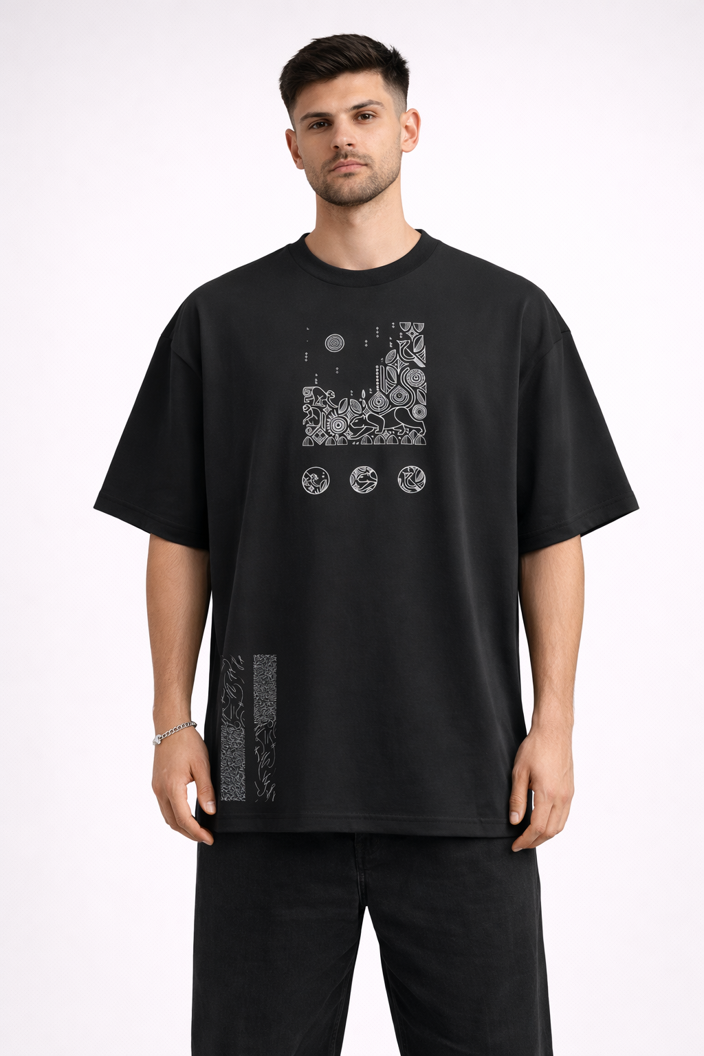 Abstract Graphic Oversized Black T-Shirt | Front & Back Print Streetwear