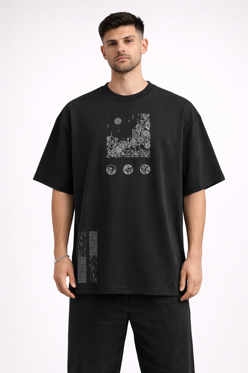 Abstract Graphic Oversized Black T-Shirt | Front & Back Print Streetwear