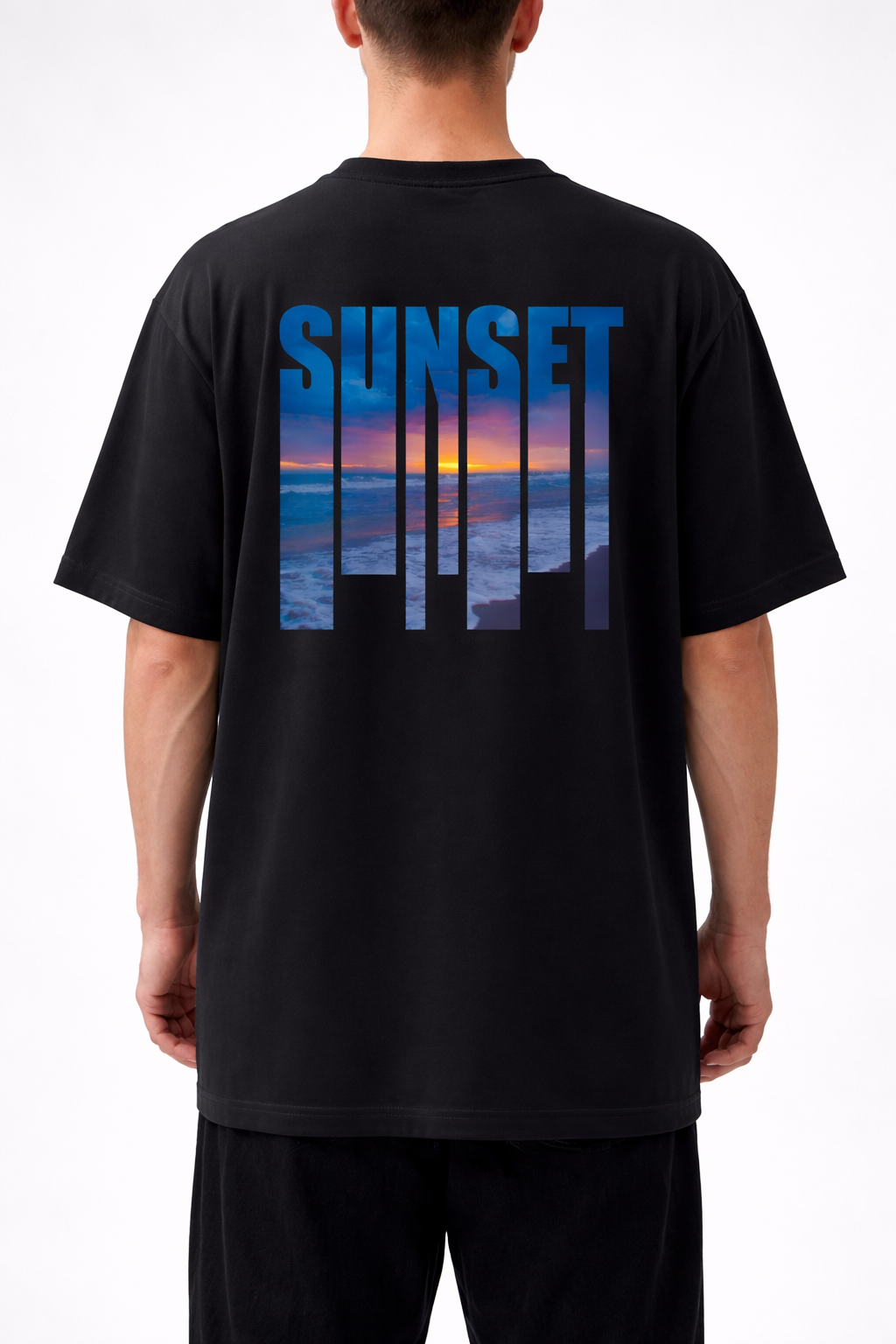SUNSET Oversized Back Print T-Shirt – Black | Premium Streetwear