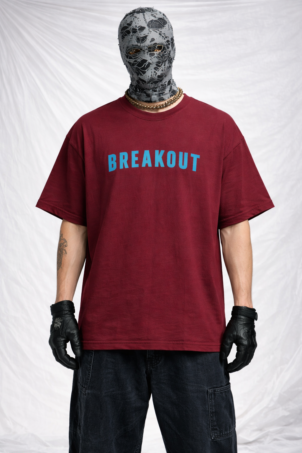 Breakout Graphic Maroon Oversized T-Shirt for Men