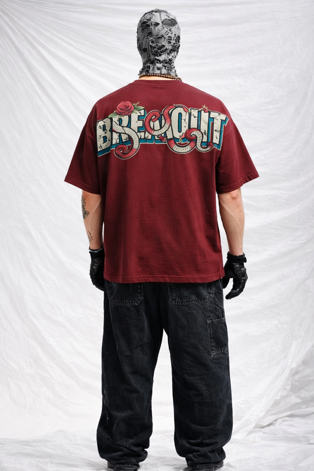 Breakout Graphic Maroon Oversized T-Shirt for Men