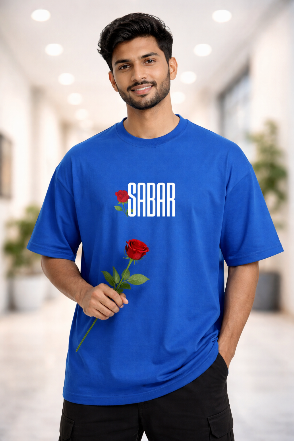SABAR Premium Oversized T-Shirt – Royal Blue | Motivational Back Print Streetwear by The Drip Tee