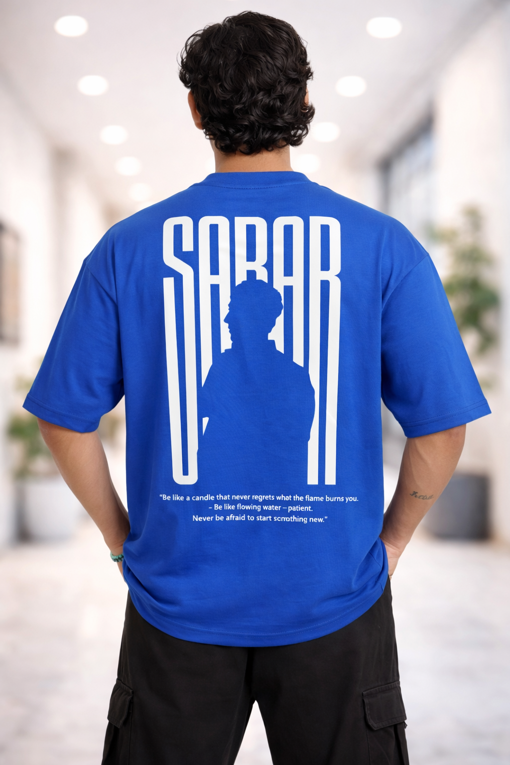 SABAR Premium Oversized T-Shirt – Royal Blue | Motivational Back Print Streetwear by The Drip Tee
