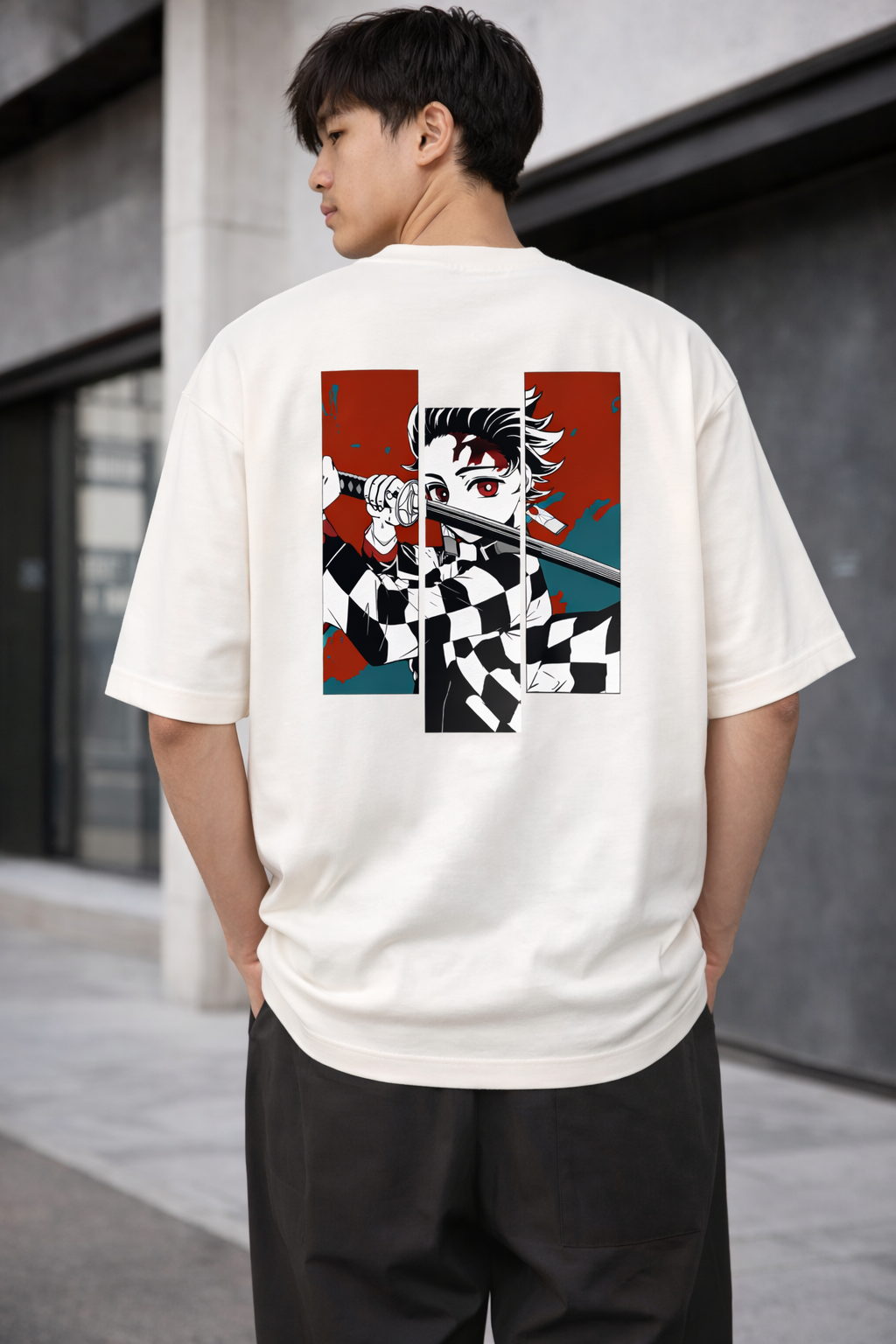 Anime Tanjiro Oversized T-Shirt – Off-White | Premium Anime Streetwear