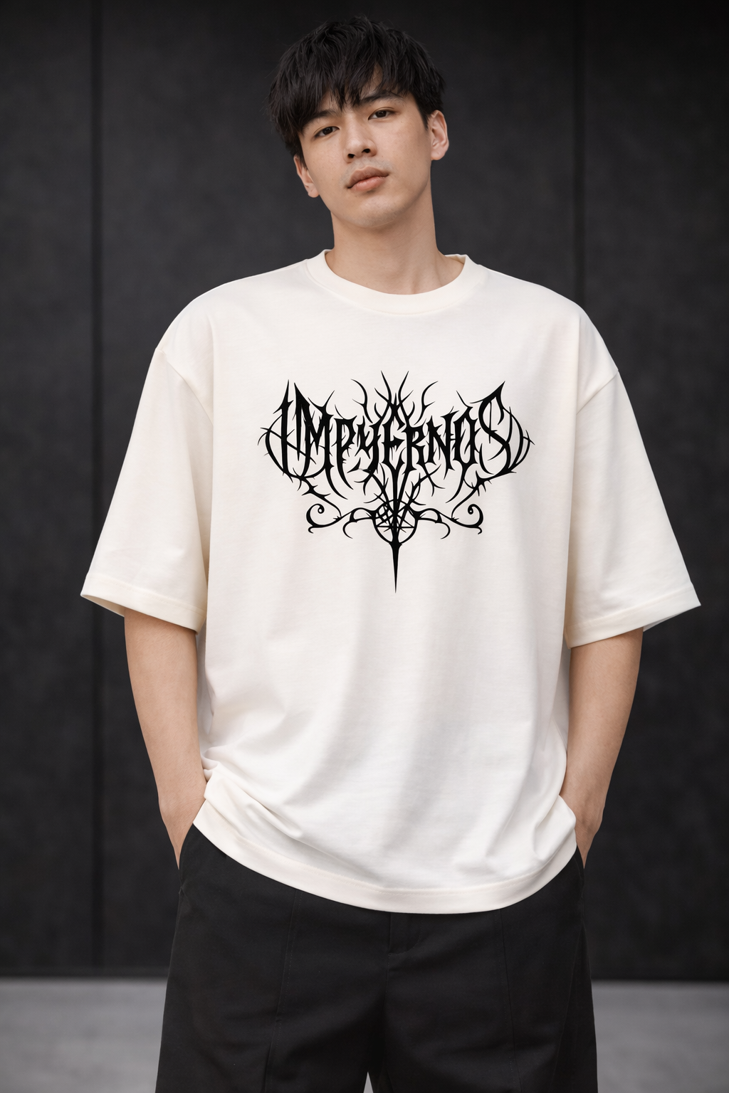 Empyreous Gothic Logo Oversized T-Shirt – Off White | Premium Streetwear