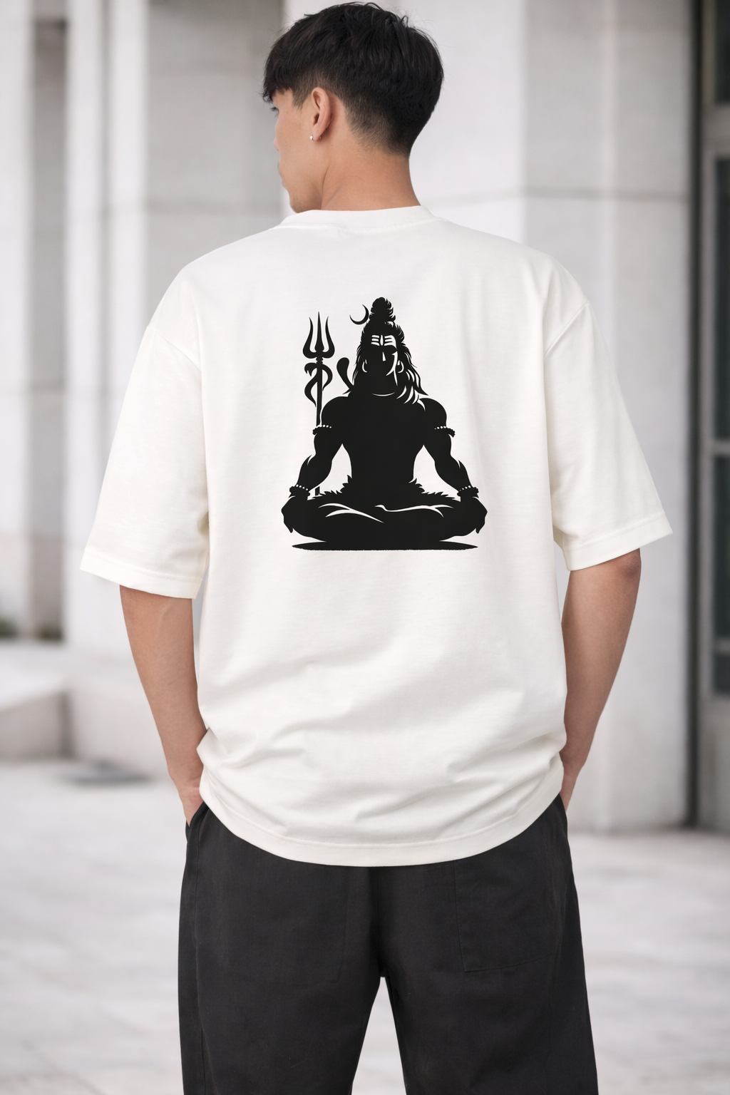Om Shiva Oversized Off White T-Shirt – Front & Back Print